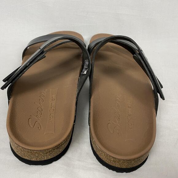 Skechers Arch Comfort Sandals Womens 9 Black Strappy Slip On Slide Eva Sole - Picture 8 of 14